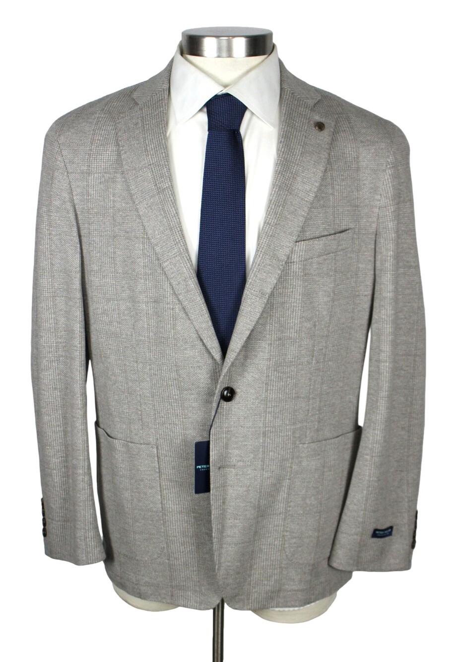 Peter Millar Crown Crafted Blazer 46 R Mens Oat Plaid Wool Cotton Sport Coat